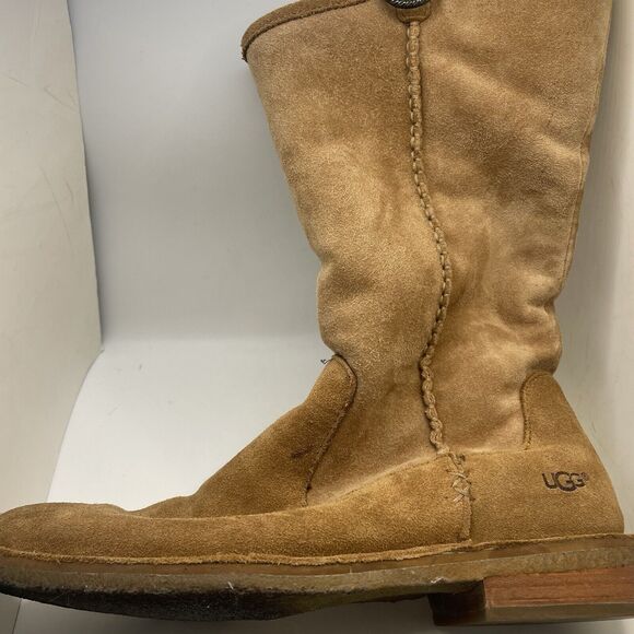 Ugg Daphne Fold Down Womens Tan Suede Shearling Boot Sz 7.5 Mid Calf Or Ankle - Picture 4 of 7